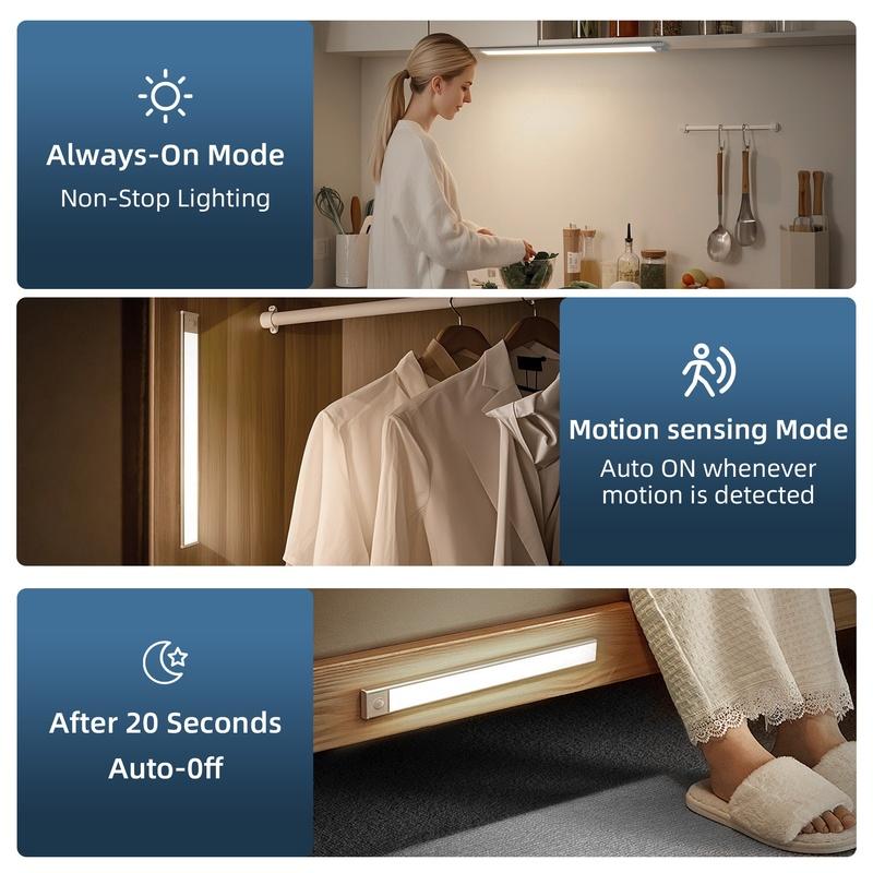 Night Light Under Cabinet Lights Ultra Thin LED Light Motion Sensor Wireless Rechargeable 3 Color For Kitchen Bedroom Lighting