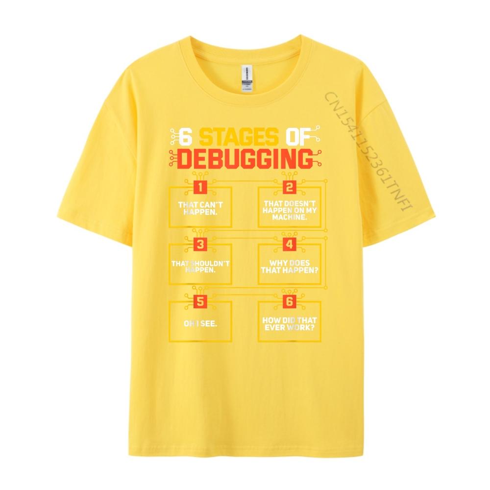 6 Stages Of Debugging Computer Programmer Geek Green And White Graphic T Shirt Mens Band Tshirts Classic