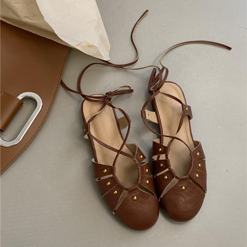 

Мода Bailamos Осень Женские Сандалии Мода Закрытый Носок На Шнуровке Женские Элегантные Сандалии Мягкие Балетки Уличные Платье Слингбэки 39 коричневый