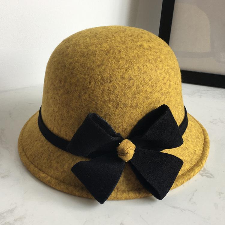 Women's Hat Autumn and Winter Woolen Top Hat European, American and British Women's Dome Basin Hat Elegant Versatile Four-leaf Flower Bucket Hat