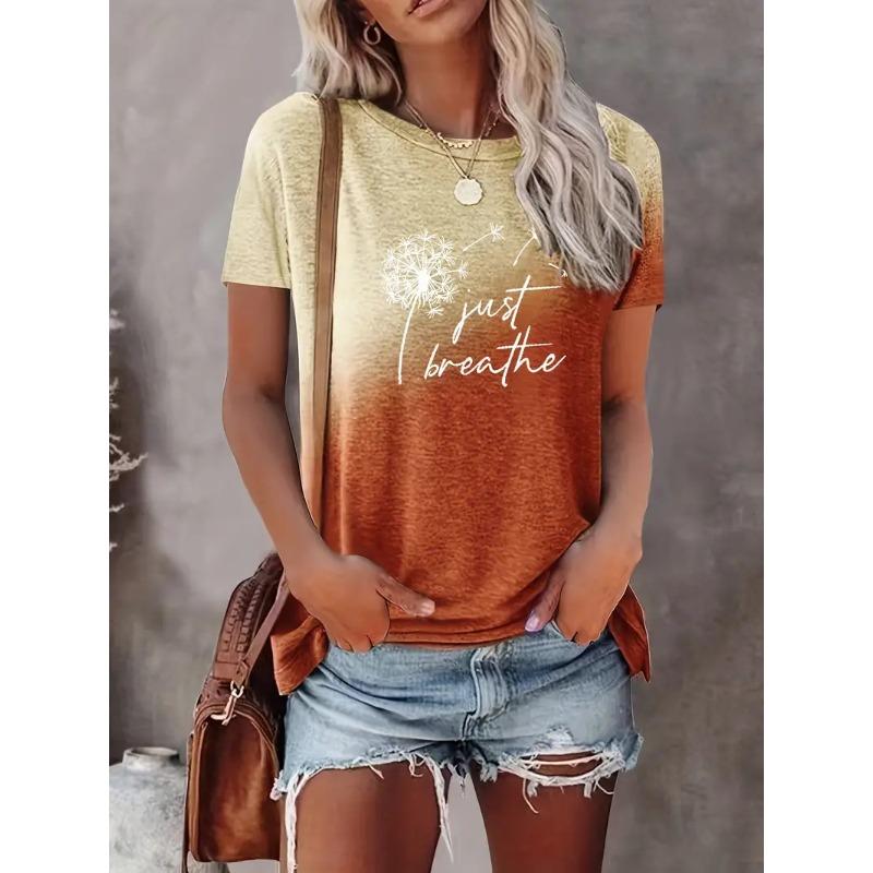 Summer Round Neck Gradient Short Sleeved Top 3D Dandelion Love Pattern Printed Women's T-shirts