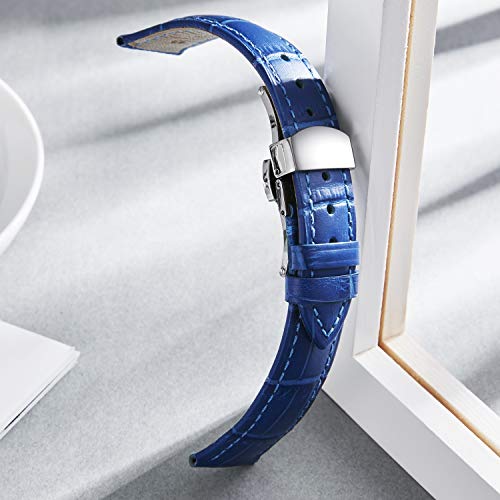 BINLUN Genuine Leather Watch Band, Replacement, Genuine Leather, Calf Leather with a Snake Pattern, Unisex, 10 Colors, 12 Sizes (12/13/14/16/17/18/19/