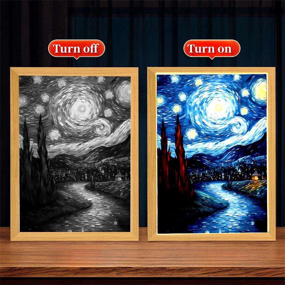Light Painting Picture Frame Led Night Light Moon Lamp Van Gogh Starry Sky Wall Art Oficina Bedroom Home Room Decor Friend Gifts