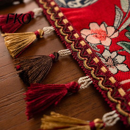Table Runner Jacquard Floral Runner, Vintage Peony Farmhouse Heat Resistant with Tassels for Home Wedding Party