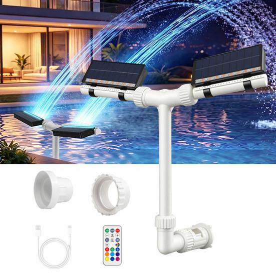 Solar Pool Fountain Fountain with Swimming Pool LED Lights Multi-Color Dual-Head Adjustable Spray