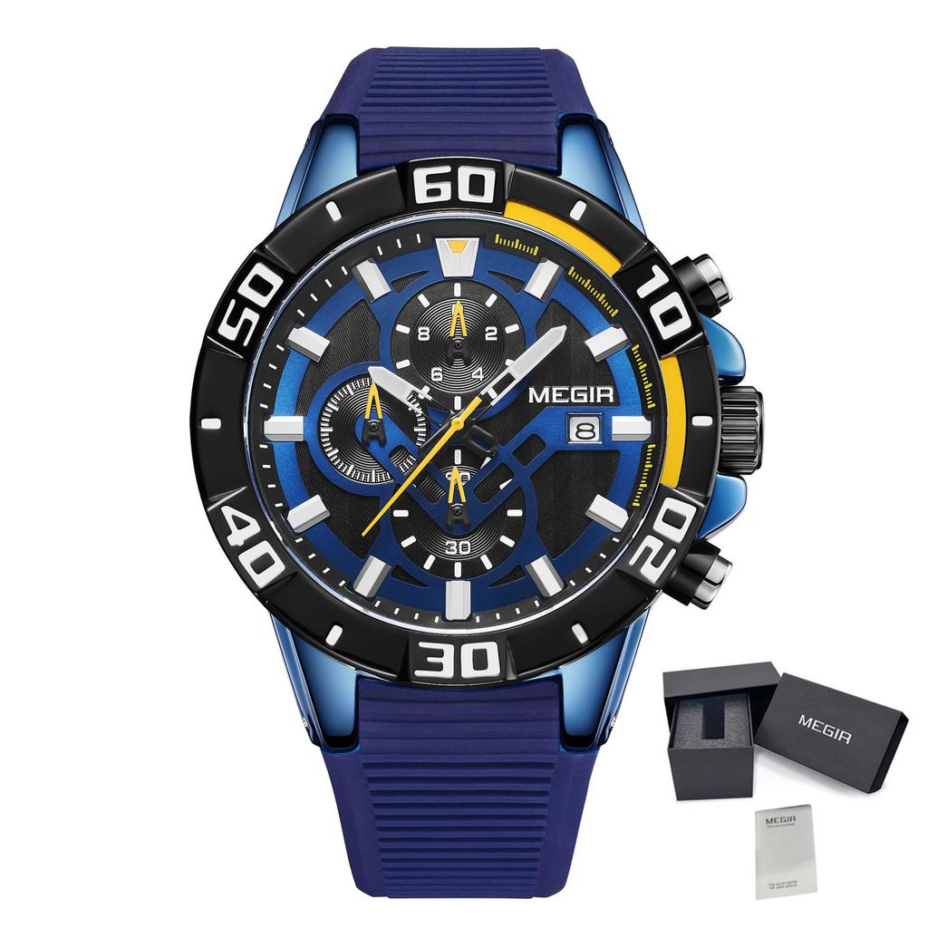MEGIR Men Wristwatch Luxury Silicone Strap Sport Watches for Man Waterproof Luminous Quartz Chronograph Clock Reloj Hombre 2121