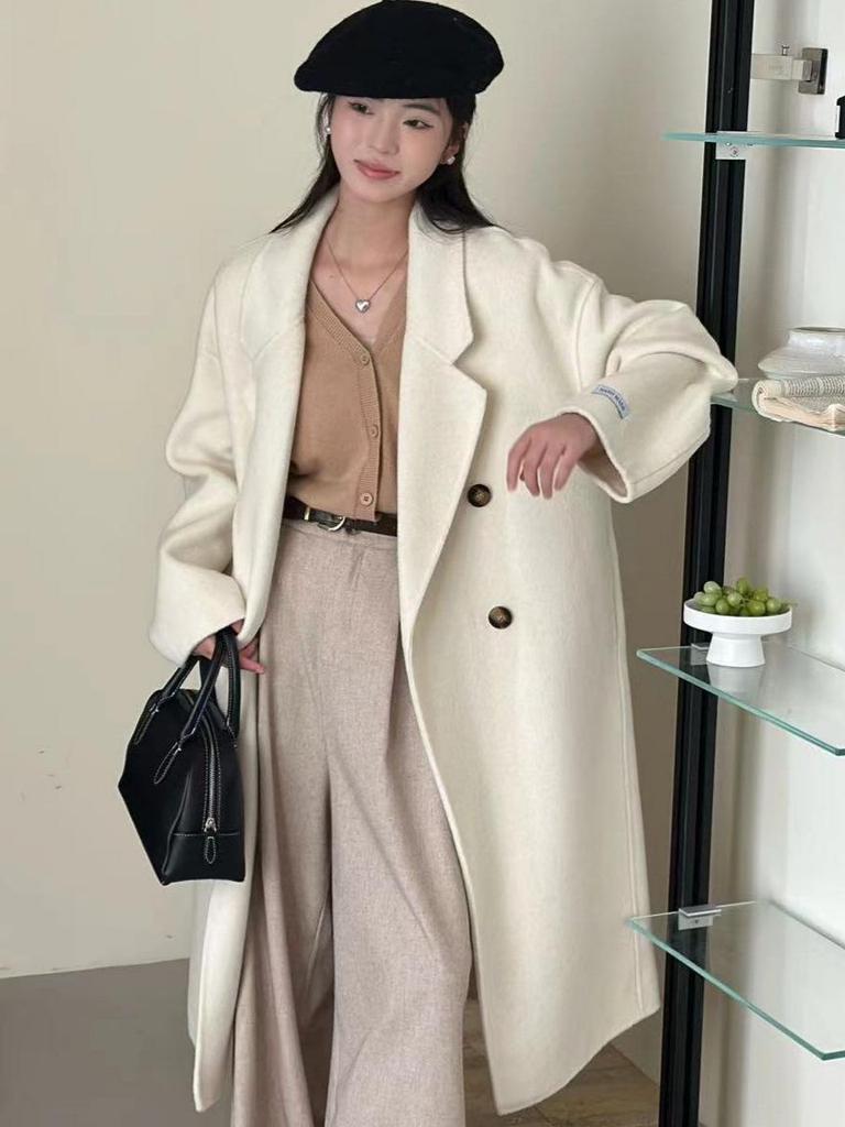 Renewed Cashmere: Aionia Korean Commuter Double-Faced Wool Coat - Women's Mid-Length Winter Wear