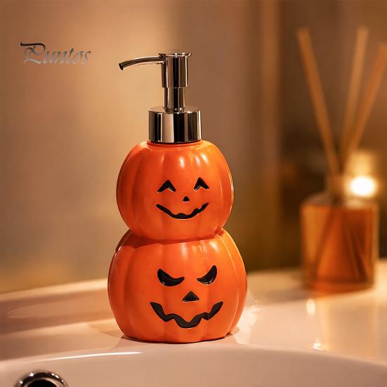 Unieke Pompoenvorm Container Grimace Zeepdispenser Fles, Halloween Lotionpomp Spookachtige Badkamergootsteen Organizer Navulbaar voor Vloeistof En Douchegel