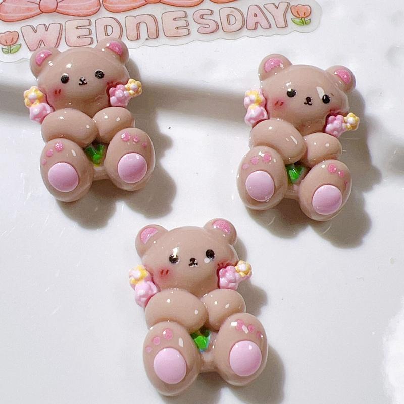 10Pcs New Cute Resin Mini Rabbit Bear Cake Rainbow Series Flat Back Manicure Parts Embellishments For Hair Bows Accessories