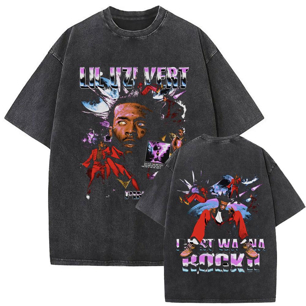 Washed Vintage Rapper Rapper Lil Uzi Vert Album Graphic Tshirt Men Casual Oversized T Shirts Male Hip Hop Pop Music Streetwear S