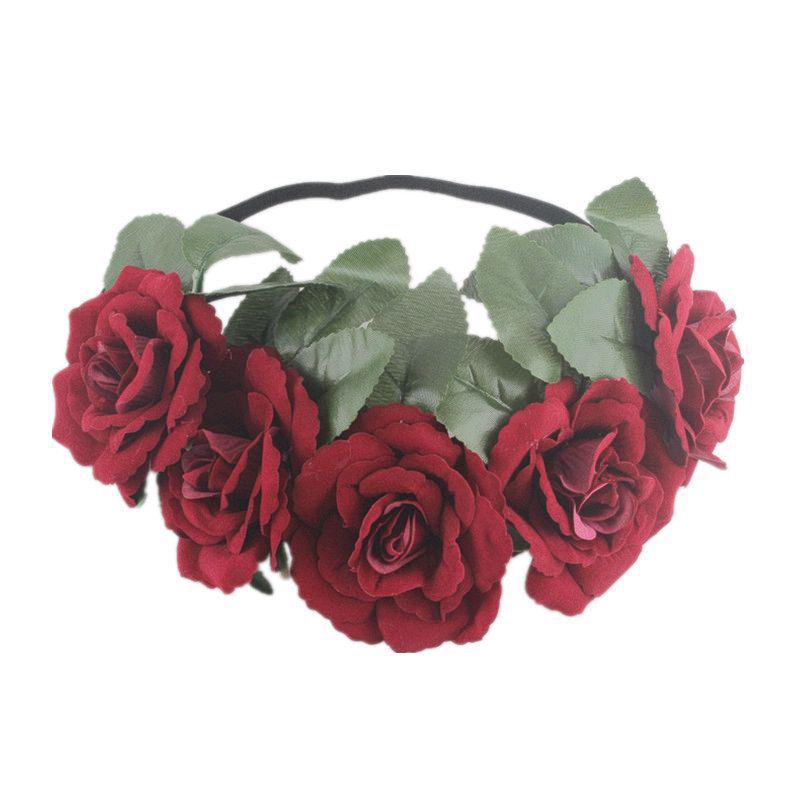 

Европейский и американский бархатный ободок с розой: Ручной работы цветочный венок для карнавальных и рождественских вечеринок темно-красного