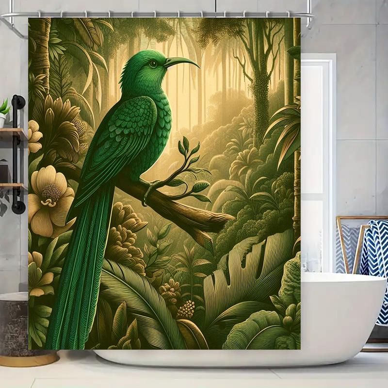 

Green Forest Birds Shower Curtain Waterproof Home Decor Customizable Artistic Bathrooms W60H190(CM)-1 Pcs
