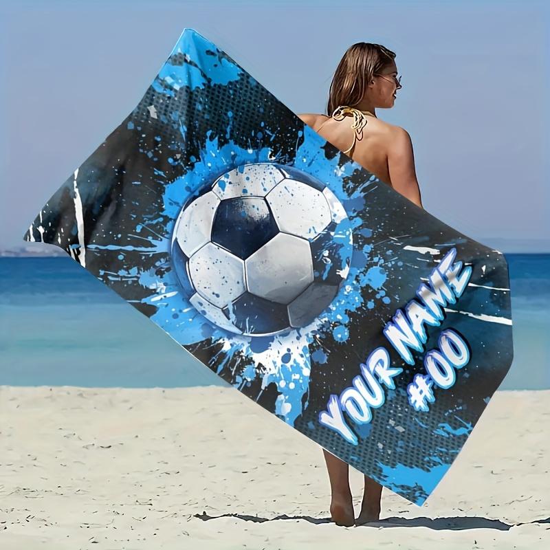 Custom Soccer Ball Beach Towel Personalized Name Print Soft Quick-Dry Large Bath Towel for Sports Fans Kids Gift