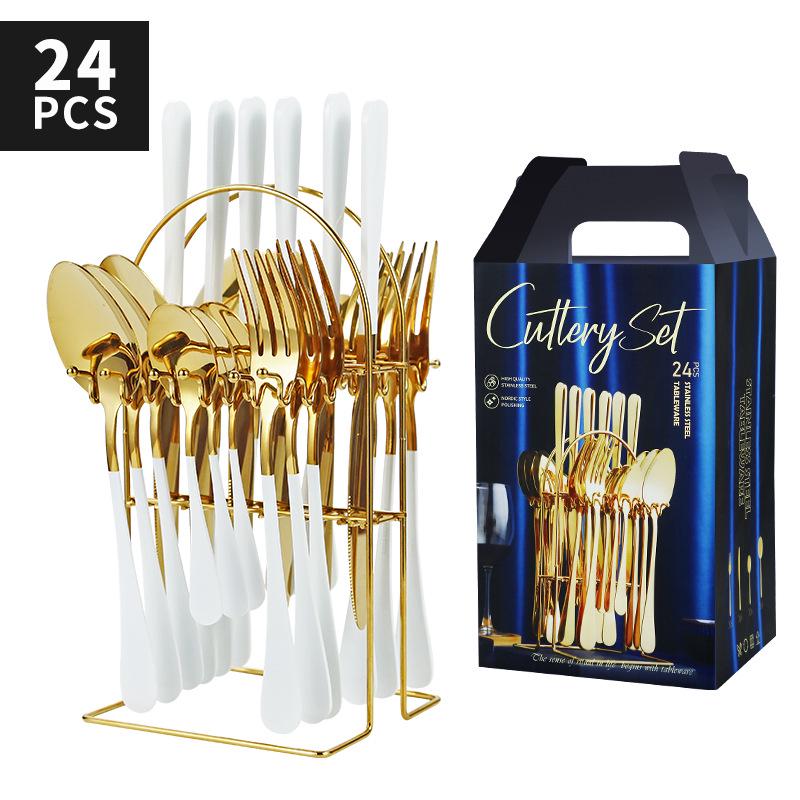 Western 24-Piece Stainless Steel Cutlery Set with Knife Holder Gift Box