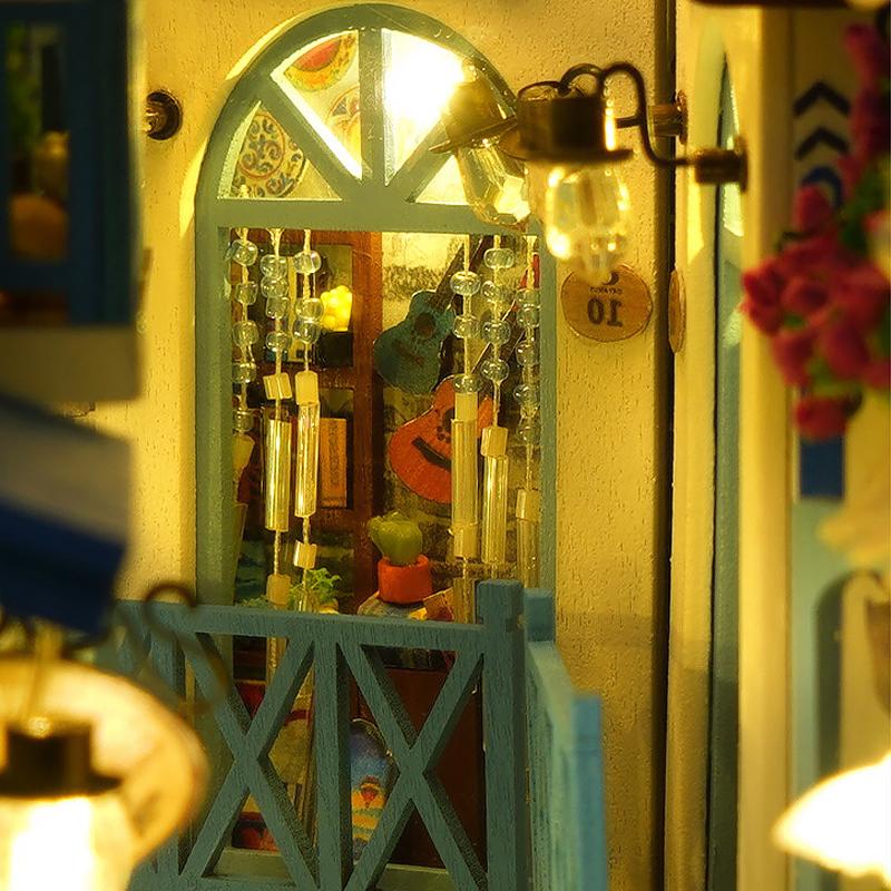 Bücherregal-Set Puppenhaus Holz Beleuchtet DIY Buchnische Bausatz 3D Puzzle Zusammenbau Gebäudemodell Buchstützen Geburtstagsgeschenke für Erwachsene