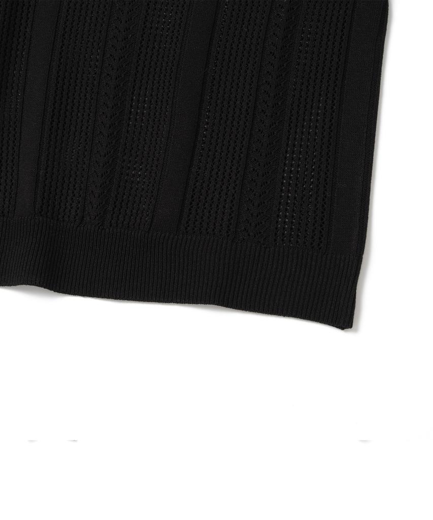 KNITTED Linen Scallop Collar Short Sleeve Knit Black