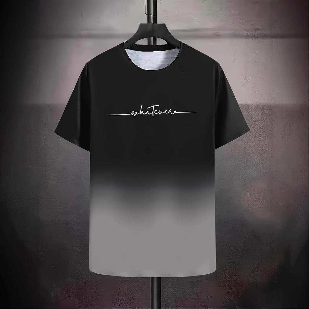 2025 men's summer short-sleeved T-shirt comfortable design color matching trendy brand letter crew neck top