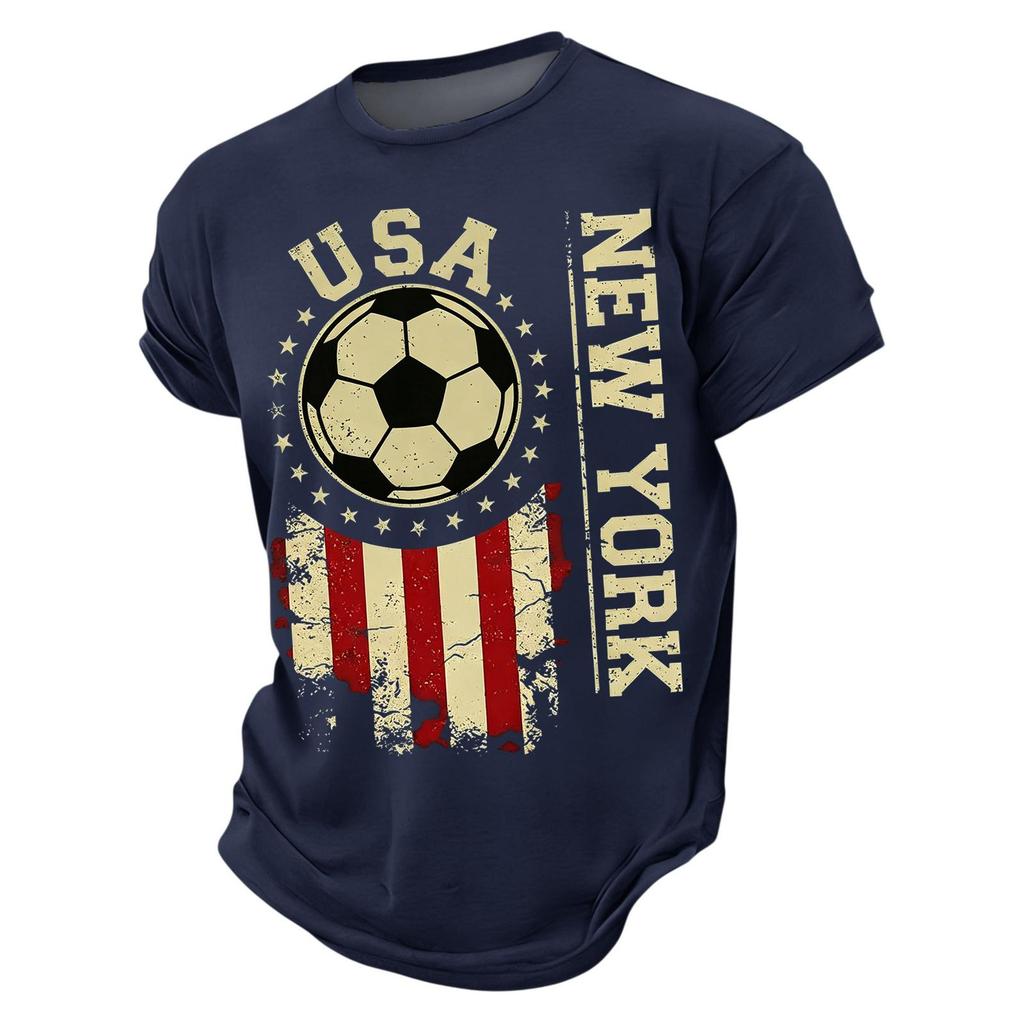 USA Soccer Graphic Tee Crew Neck Short Sleeve Casual T Shirt for Men with Distressed Print Design