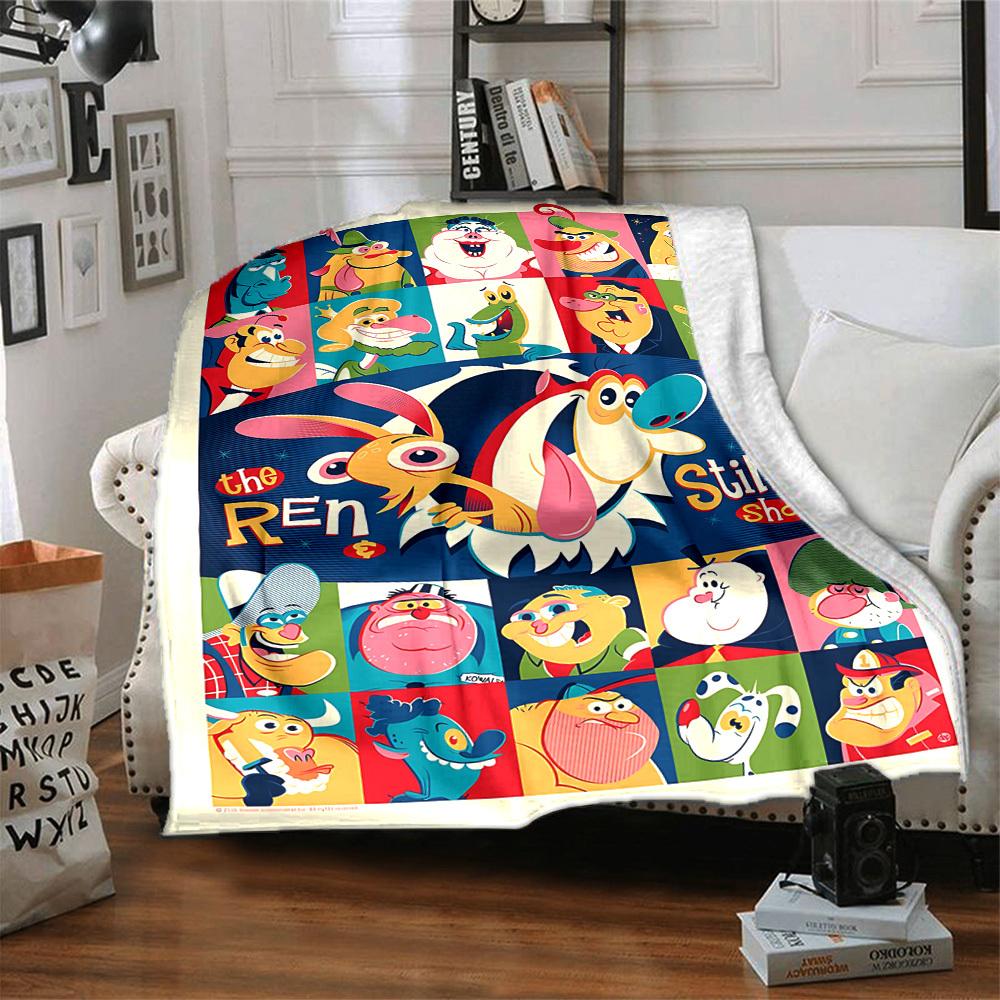 1pc The Ren & Stimpy Show Cozy Print Blanket Lightweight Warm Flannel Throw Blanket For Sofa, Bed, Living Room