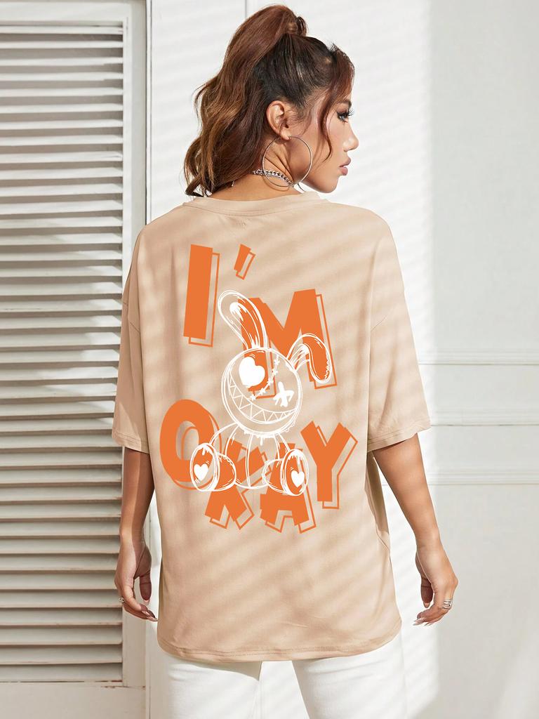 I Am Okey Rabbit Cute Funny Printing Female Women T-Shirt  O-Neck T Shirts Street Hip Hop Clothing Breathable Soft Short Sleeve