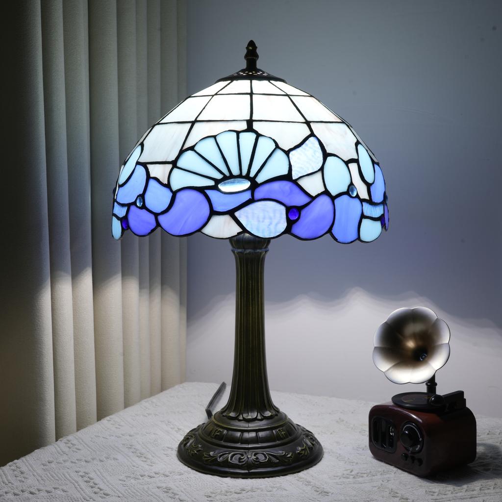 12-Inch Stained Glass Table Lamp with Bee Wave Shell Lampshade Decorative Lighting for Home Office desk lamps