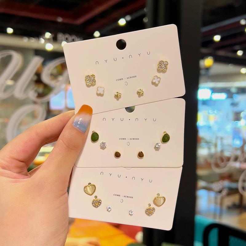 Temperament Earrings Silver Needle Douyin Same Geometric Opal Earrings