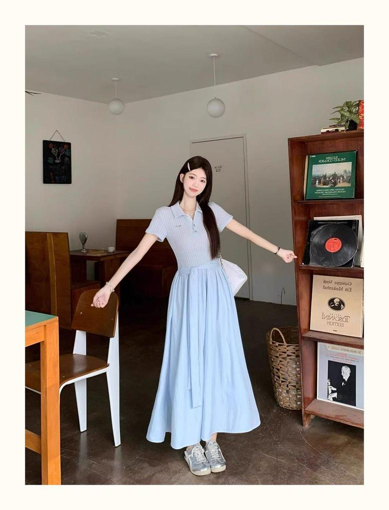 Polo Collar Tie-Waist Slimming Long Dress - Women's 2026 Summer Collection