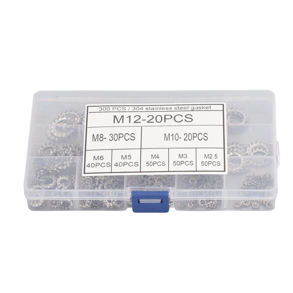 300 Piezas Arandela Dentada Externa Surtido de Arandelas de Acero Inoxidable M2.5‑M12 8 Tipos Fijador