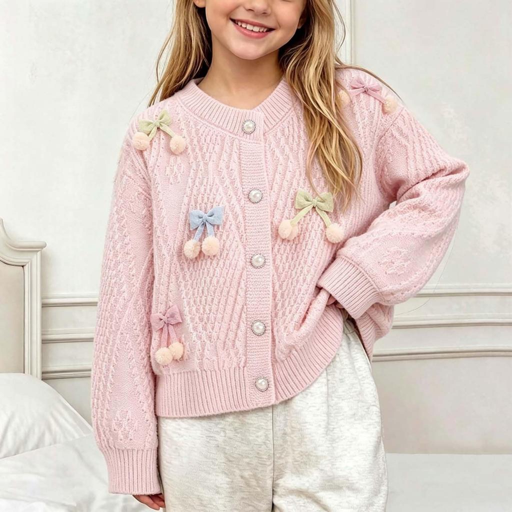 Stylisches gestricktes Oberteil für Mädchen mit 3D, niedliche Bonbonfarbe Bluse für lässige Alltagskleidung