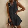 Summer Ruffle Mini Dress for Women, Sleeveless V Neck Cotton Linen Short Dress, Boho Beach Vacation Casual A-Line Sundress