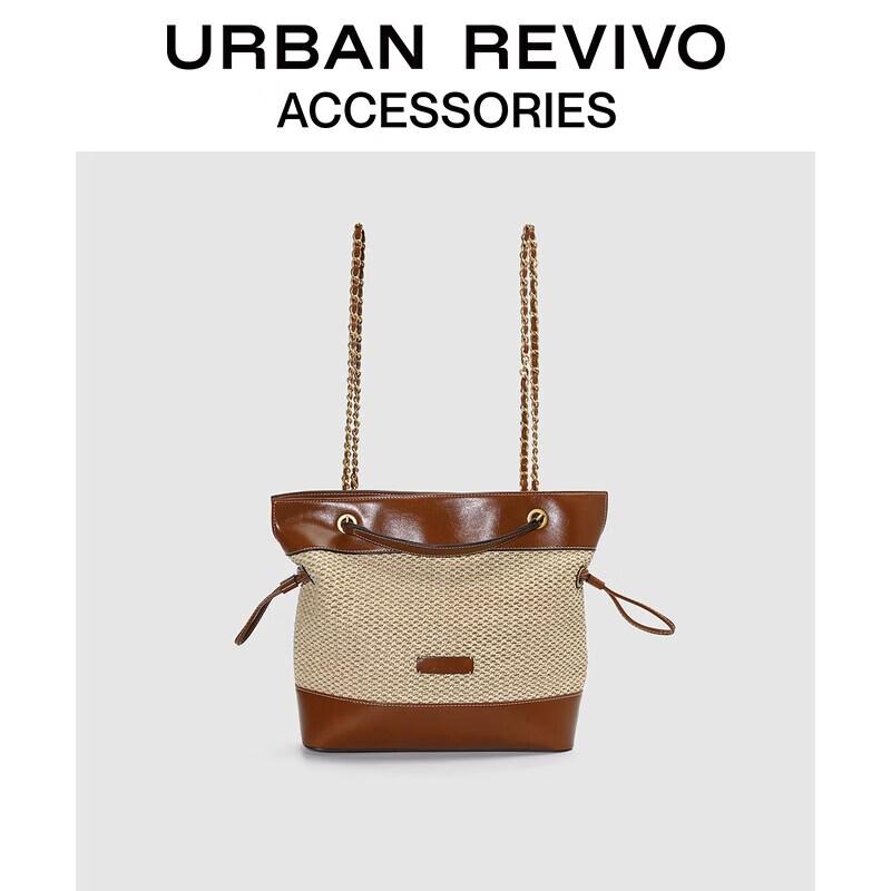 URBAN REVIVO Women s Woven Splicing Shoulder Bag One Size