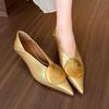Spring Women's Simple and Versatile Pointed Luxury Metal Designer Leather Flat Shoes 2025 New Shallow Mouth Loafers 35-40