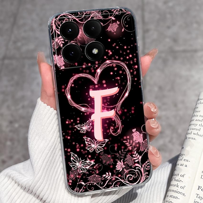 Casing For Redmi K70 K80 K60 K50 K40 K30 K20 Pro K70e K60e K90 Pro Max Phone Case Premium Letters Pattern Transparent TPU Back Cover For Redmi Housing