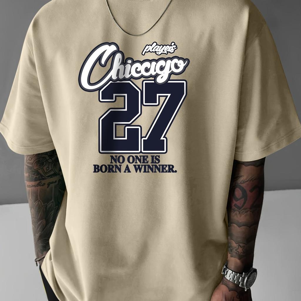 Print Men's Short Sleeve Round Collar Street Style T-shirt for Summer & Spring