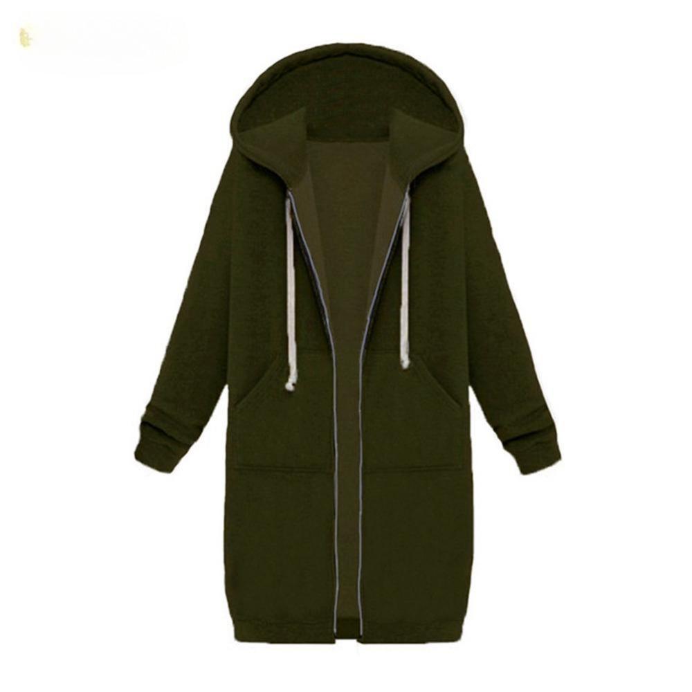 Autumn and Winter Women‘s European and American Hooded Long-sleeved Mid-length Sweatshirt and Fleece Long Coat
