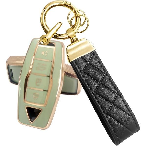 Car Key Fob Cover Compatible with Mitsubishi Outlander 2025 2024 2023 2022 Case TPU Protector Cover Keychain 4 Buttons Gold White