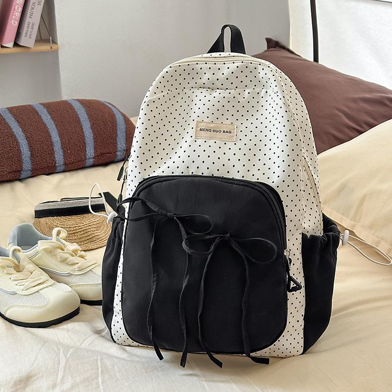 Schoolbag Cute Sweet Girl Backpack Female Student Class Versatile School Bag Korean College Style Bow Polka Dot Backpack