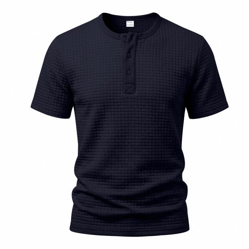 Men's Waffle Knit Henley T Shirts Short Sleeve Casual Solid Color Summer Basic Tee Tops