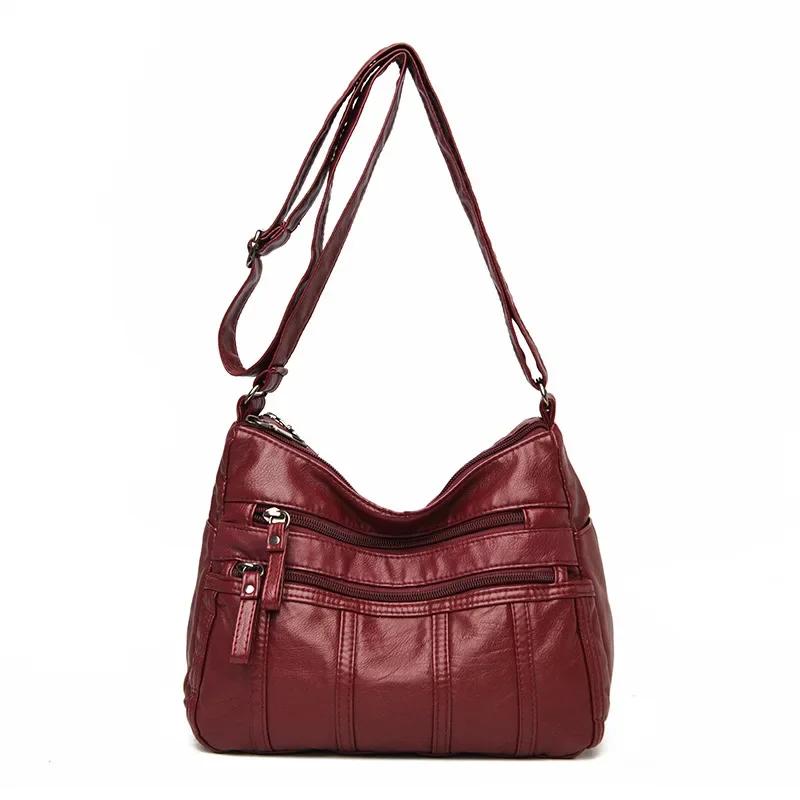 Fashion Soft Leather Crossbody Bags for Women 2026 Casual Female Multi Pocket Messenger Bags Retro Handbags Ladies Shoulder Bags