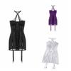 Satin Silk Mesh Nightwear Halter Sleeveless Nightdress Fashion Lace Nightgown  Girl