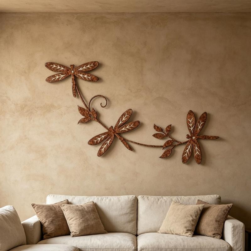 3D Metal Dragonflies Wall Art Hanging Decoration Wrought Iron Wall Hanging Sculpture Garden Homes Party Decoration
