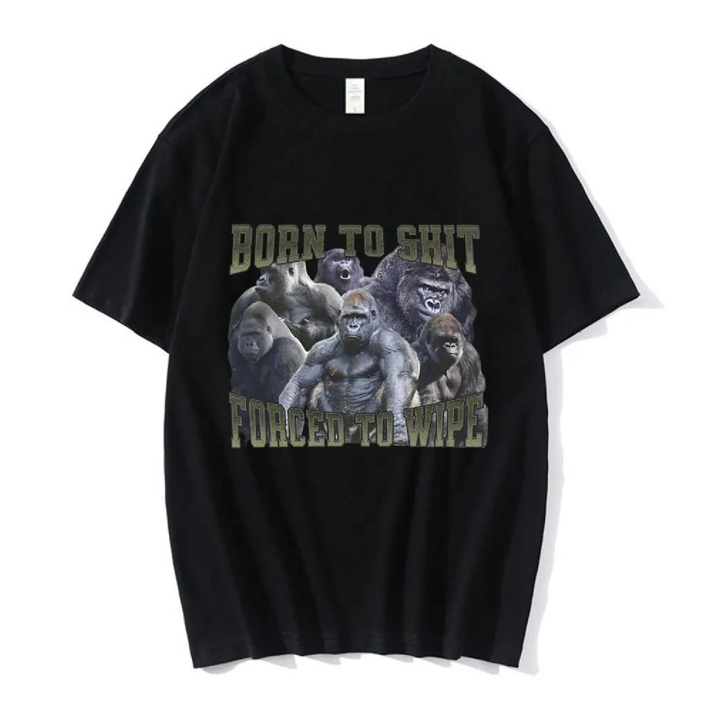 Anime Born To Shit Forced To Wipe Funny Gorilla Graphic T Shirt Men Women Clothes Fashion Casual Oversized Short Sleeve T-shirts