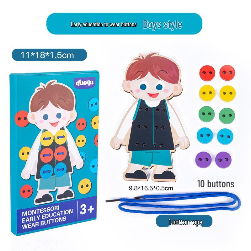 Montessori Wooden Lacing Game: Sewing Buttons for Early Education & Intellectual Development In Children