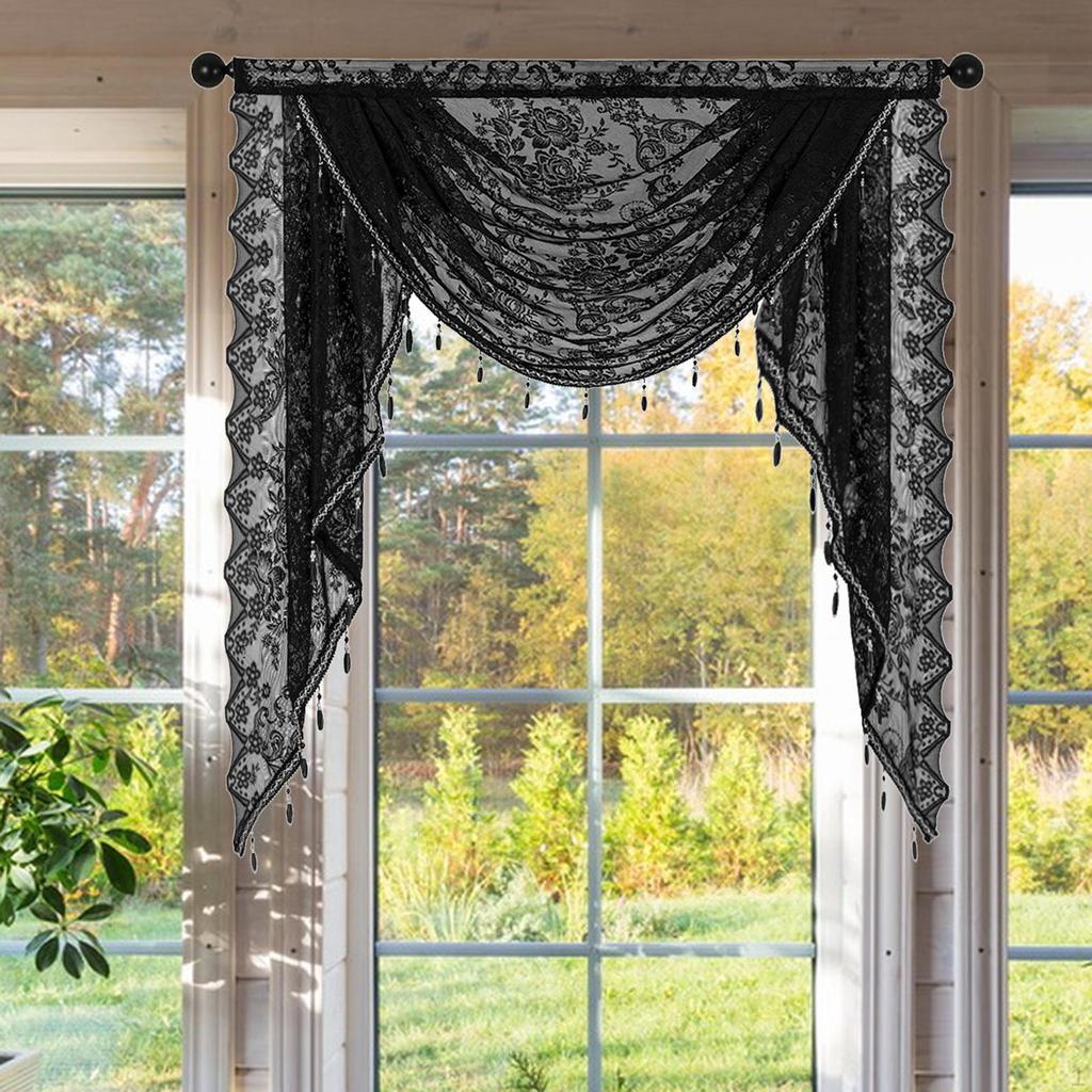 Fossgardin Vinduskappe Myk Pustende Elegant Drapering med Perlekvaster for Kafé Kjeller