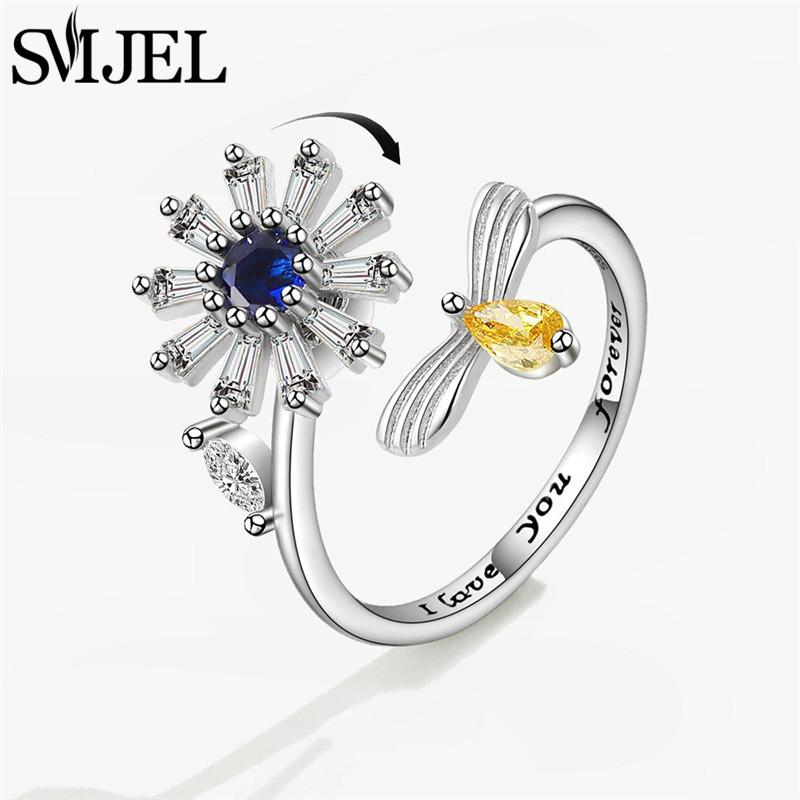 Trendy Anti Anxiety Relaxing Rotating Rings Women Fashion Jewelry Metal Sun Star Moon Spinner Charms Finger Accessories