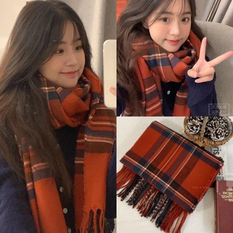Cute Couple High-End Plaid Scarf Women's Winter Korean Style Versatile Student Thickened Warm Neck Warmer