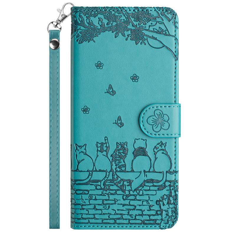 Suitable for iPhone 15 14 13 Phone Case, 15plus Solid Color Embossed Cat Card Slot Wallet Protective Case