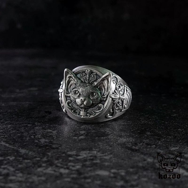 Vintage Thai Silver Curly Cat Adjustable Finger Rings For Men Women Fashion New Jewelry Couple Gift Party Glamorous