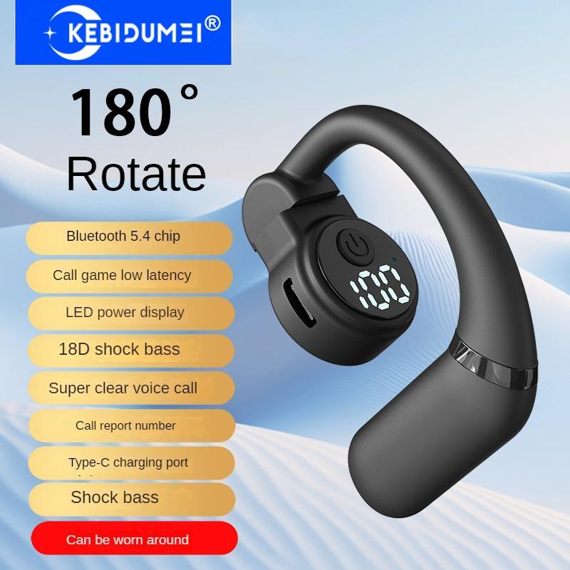 Wireless Bluetooth 5.4 Earphone  Ear Hook Headset 180° Rotation HiFi Stereo Noise Reduction Headphone Sports Waterproof Earbud