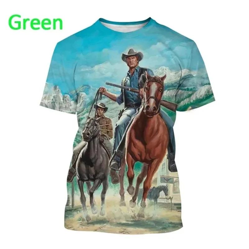 Western Cowboy Men T-shirt Sport Quick-dry Breathable Casual Street Outdoor Fun Cosplay Party Short-sleeve Top